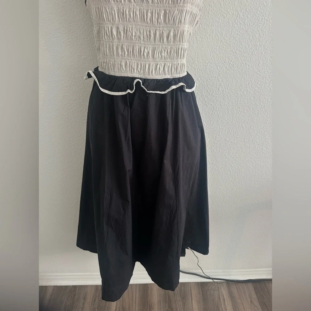 Free People Black and Cream Smocked Midi Dress